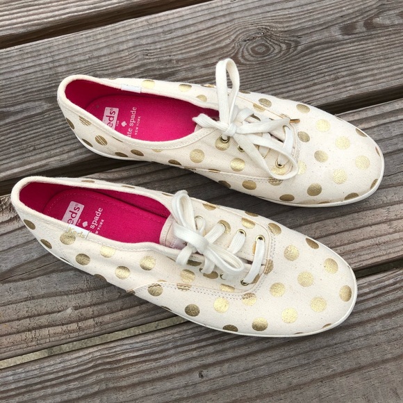 Kate Spade x Keds gold polka dot sneakers flats 9